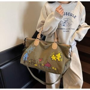 Women's canvas and denim travel bag, denim sports and gym bag