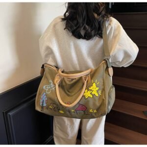 Women's canvas and denim travel bag, denim sports and gym bag