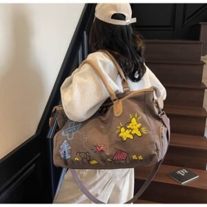 Women's canvas and denim travel bag, denim sports and gym bag