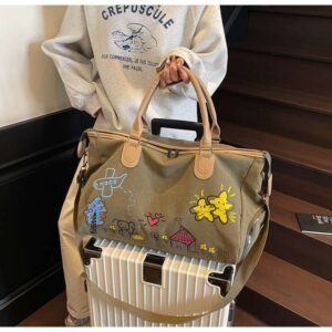 Women's canvas and denim travel bag, denim sports and gym bag