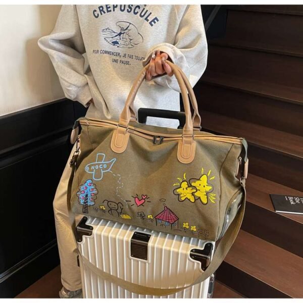 Women's canvas and denim travel bag, denim sports and gym bag