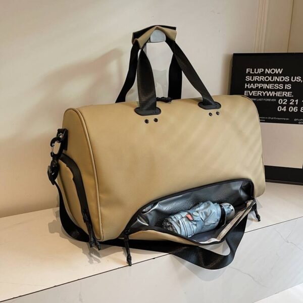 Gym and travel duffel bag with a separate compartment for wet items